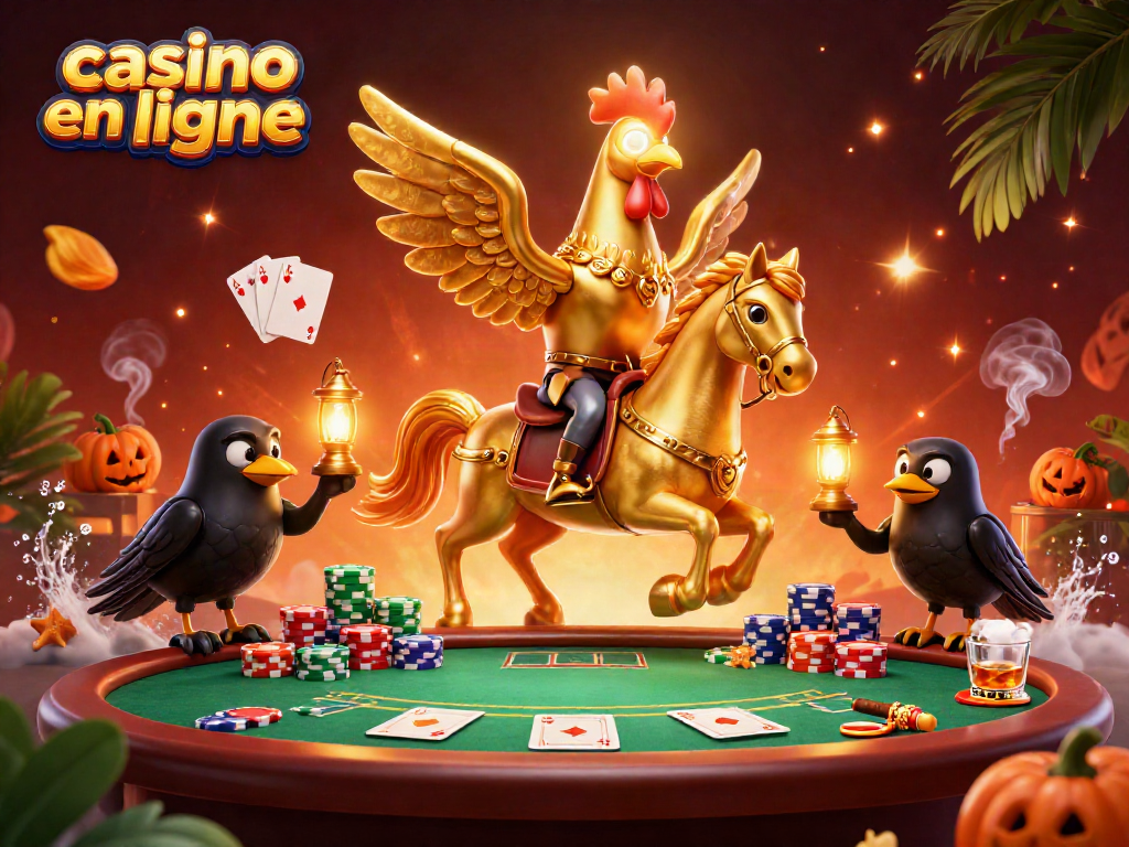 Jouez à casino en ligne avec une illustration de jeux palpitants et personnages animés.