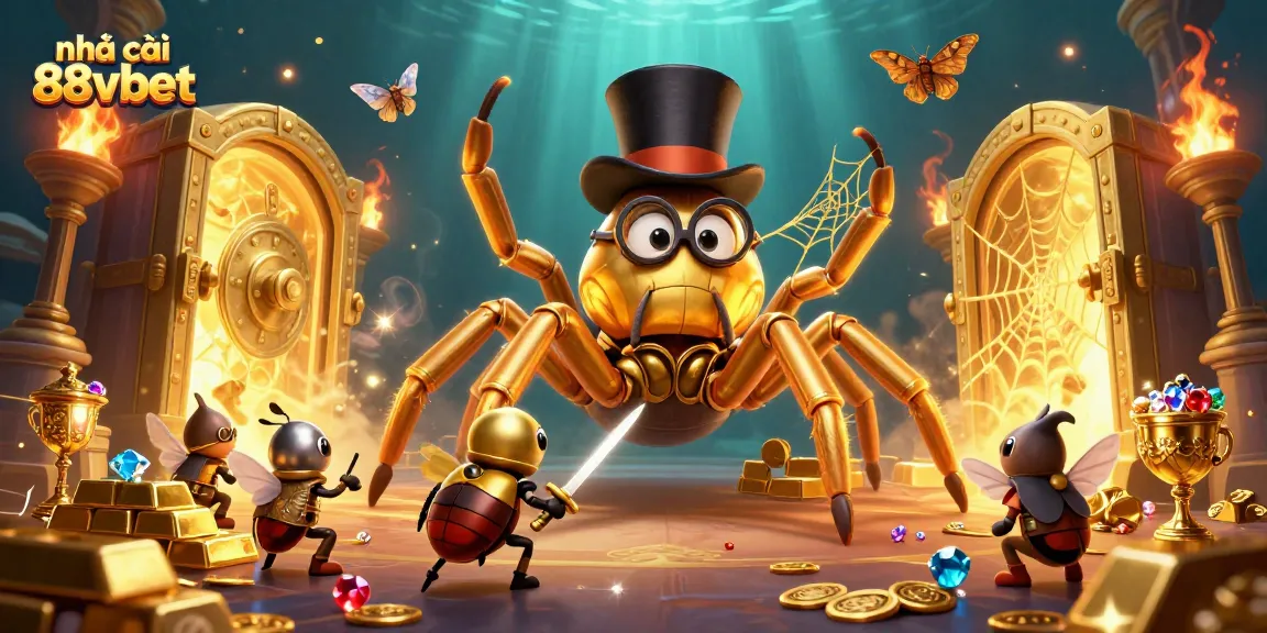 Chơi game tại nhà cái 88vbet với hình ảnh tarantula vàng và võ sĩ bọ dũng mãnh.