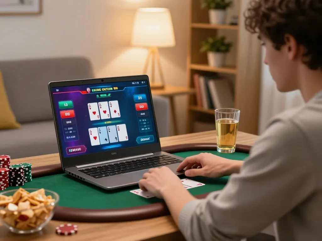 Dreidelsandmore brings excitement to online poker gaming at home with a player engaged in the game.
