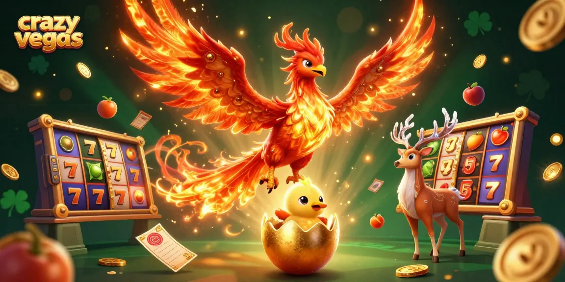 Experience top thrills at crazyvegas with this dynamic phoenix casino scene featuring slots and gold!