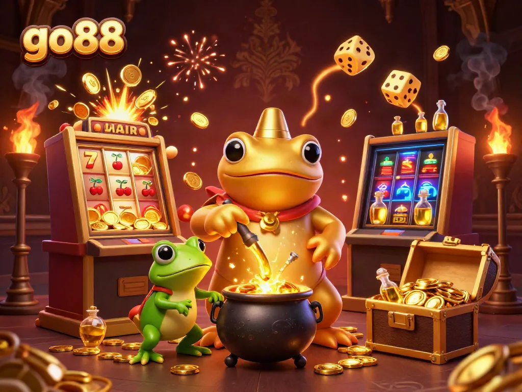 Experience go88's captivating realm of win-ready games and delights amid a vibrant 3D inspired casino scene.