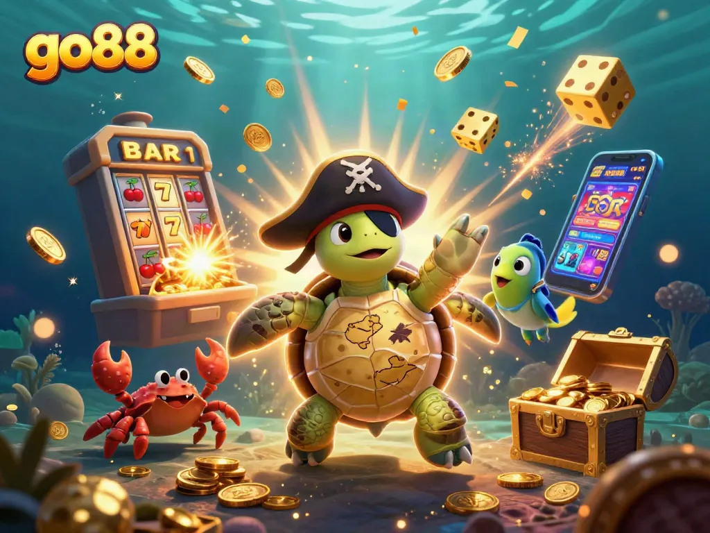 Win big at go88 with vibrant casino adventure featuring a lucky turtle and treasures galore!