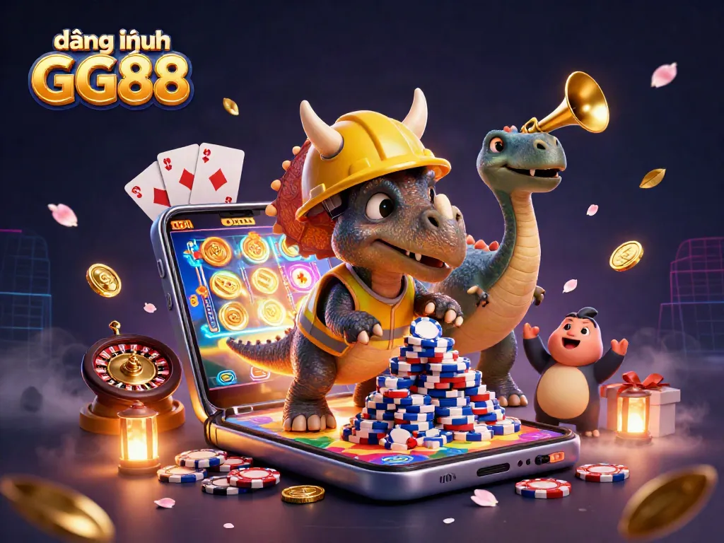 Engage in the excitement of đăng nhập GG88 while our 3D triceratops builds a poker chip pyramid!