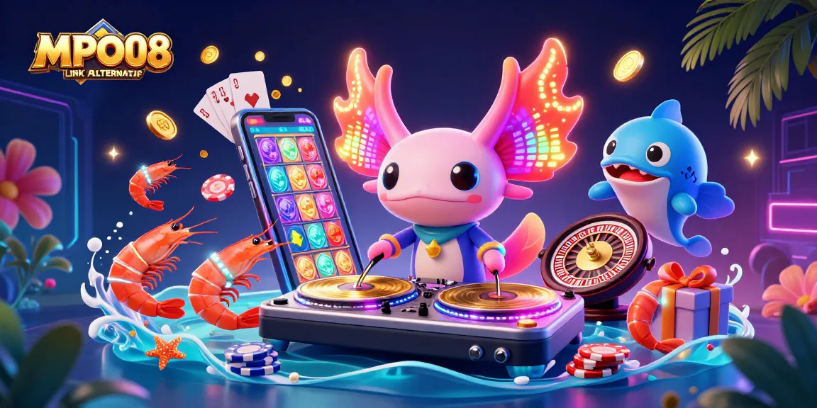 Experience incredible gameplay innovation with MPO08 LINK ALTERNATIF amid dynamic casino elements and vibrant characters.