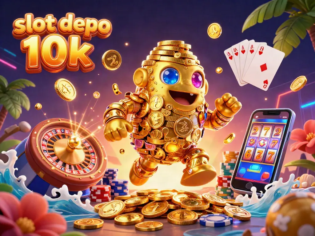 Experience the exciting slot depo 10k with vibrant casino elements merging in a dynamic 3D scene.