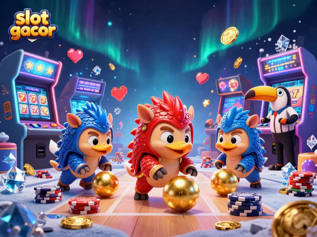 Engage in thrilling slot gacor gameplay with colorful pangolins bowling through poker chips.