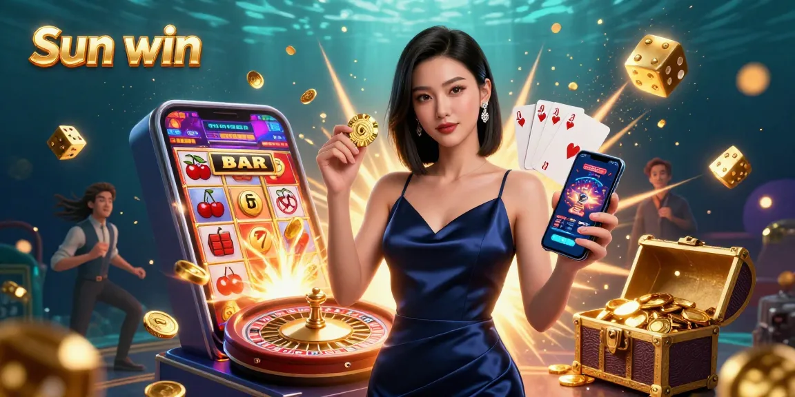 Experience the excitement of Sun win with a confident player amidst explosive casino elements in a dynamic 3D illustration.