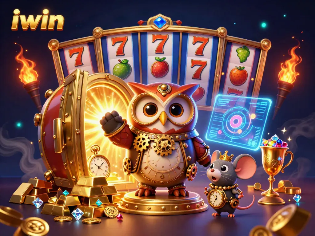 Spin the reels with iwin's steampunk owl and mouse in a dynamic 3D slot adventure.