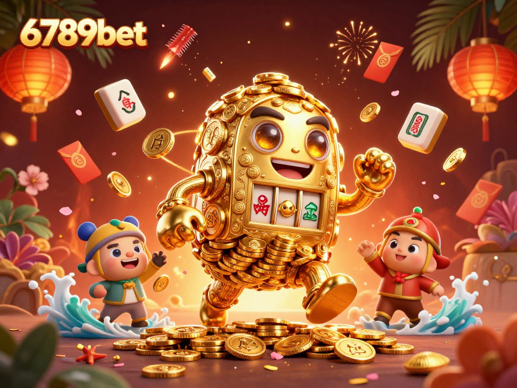 Experience the thrill of 6789bet with dynamic casino elements and a golden golem mascot.