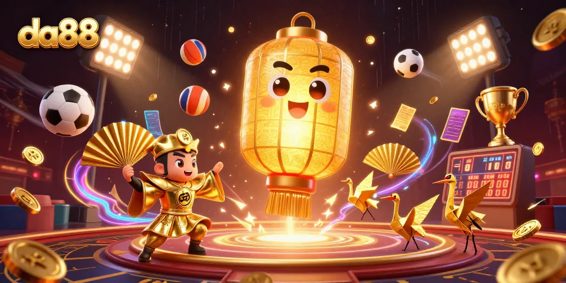 Experience excitement at da88 with a captivating scene of a golden lantern spirit guiding sports enthusiasts.