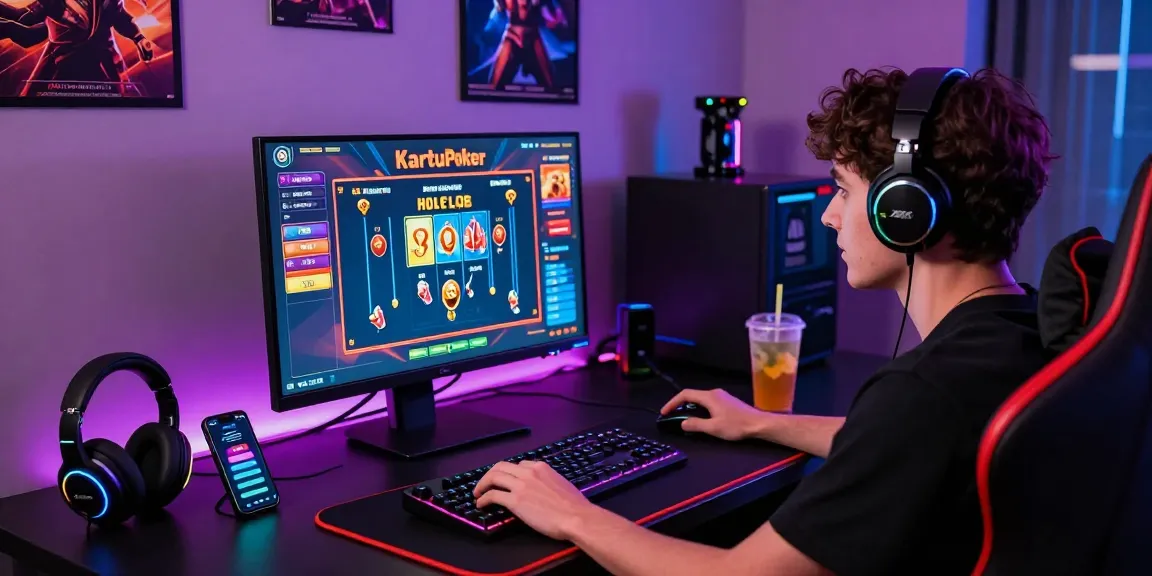 Engaged player exploring Link Slot Gacor Kartupoker in a dynamic gaming setup.