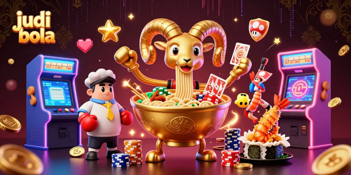 Engage in judi bola with vibrant 3D casino-themed illustration featuring dynamic characters and gaming elements.
