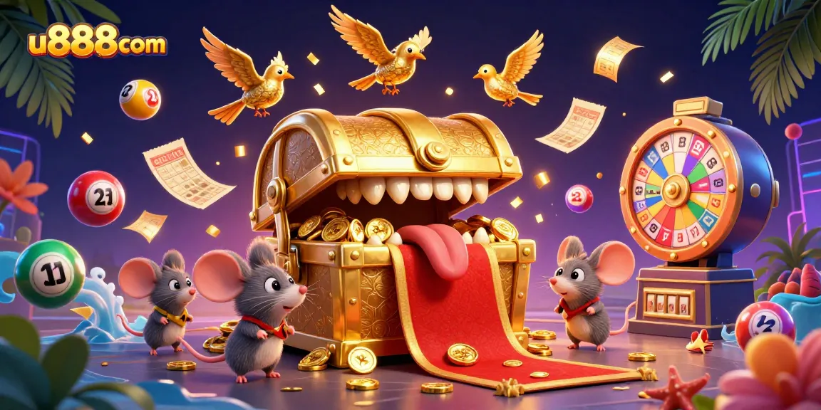 Engage with exciting u888com gambling adventures through an illustrated treasure scene.