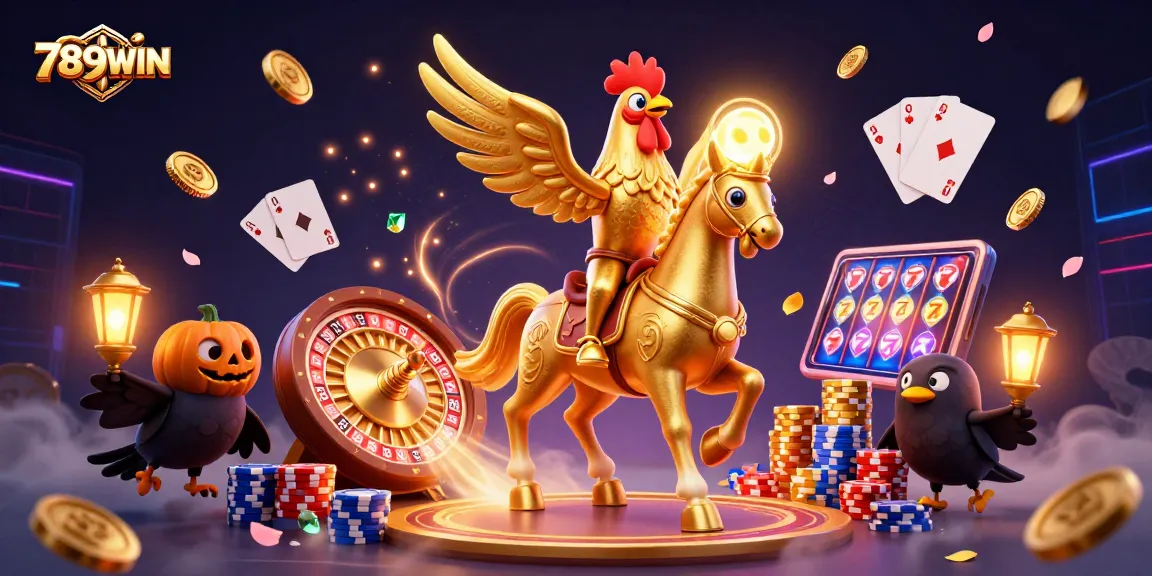 Experience the thrill of gaming with 789WIN in a vibrant casino scene filled with golden coins and winning cards.