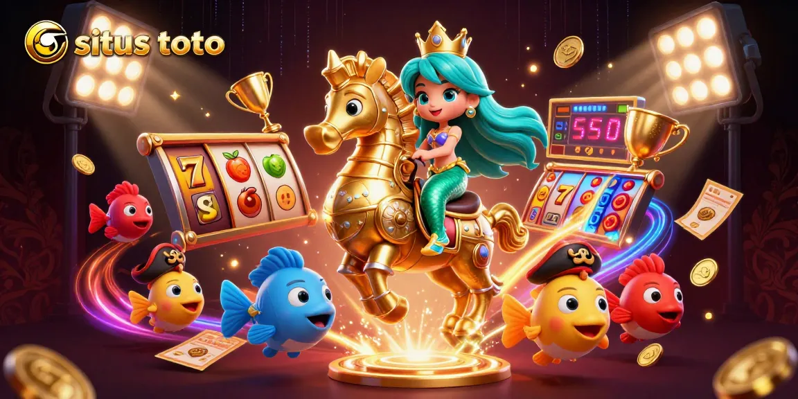 Engage with situs toto in a vibrant 3D casino scene featuring a mermaid princess and seahorse.