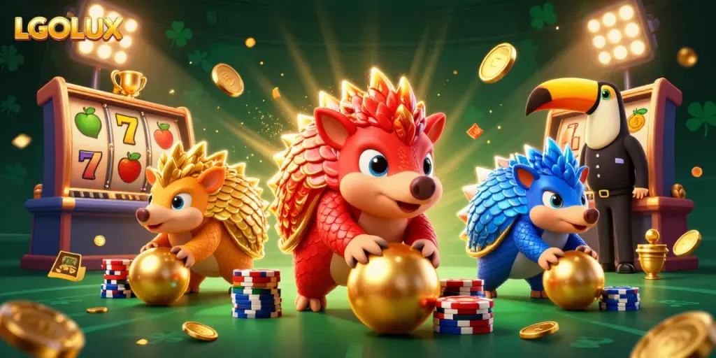 Experience innovative gaming thrills with LGOLUX, featuring dynamic pangolin rivals and vibrant casino elements.