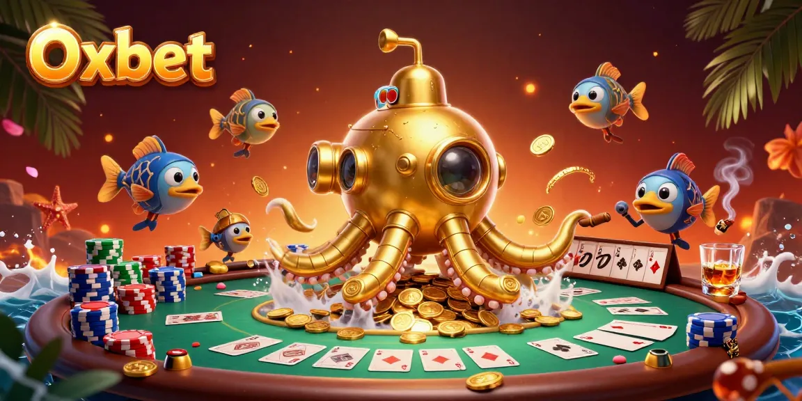 Engage in exciting gambling with Oxbet in a vibrant casino scene filled with poker elements.